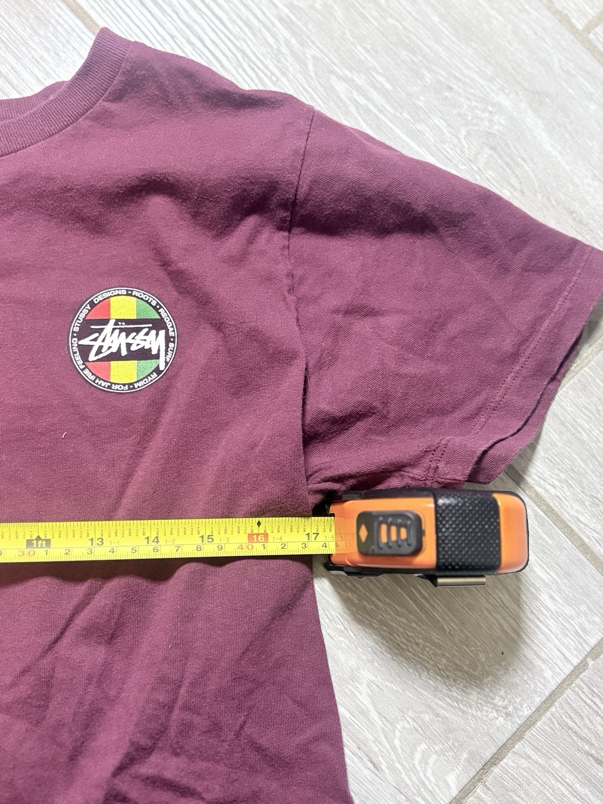 Stüssy Maroon T-Shirt Medium Jamaican Reggae Roots Surf