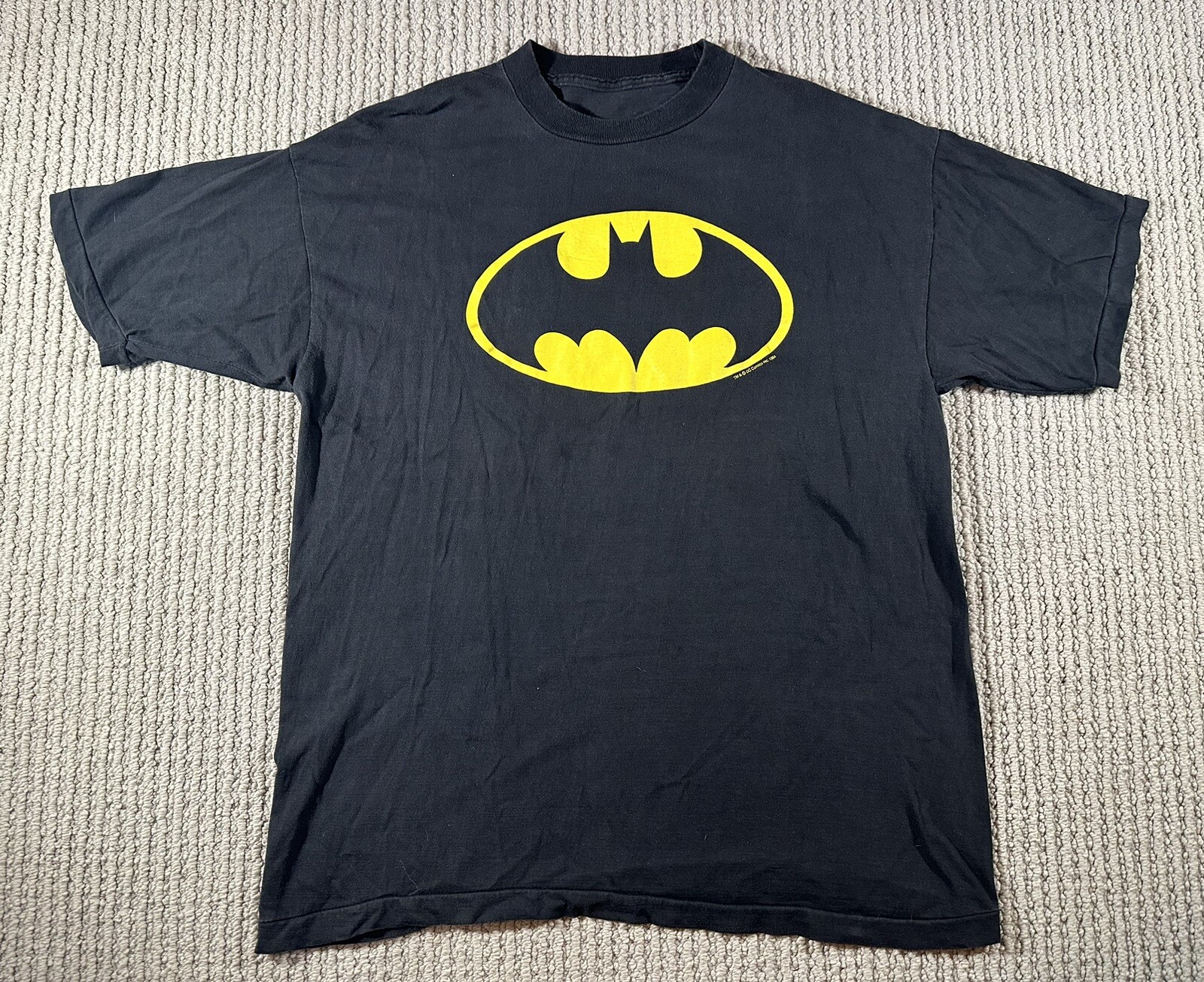 1964 DC Comics Batman Logo Vintage T-Shirt Size L Black Made In USA 50/50
