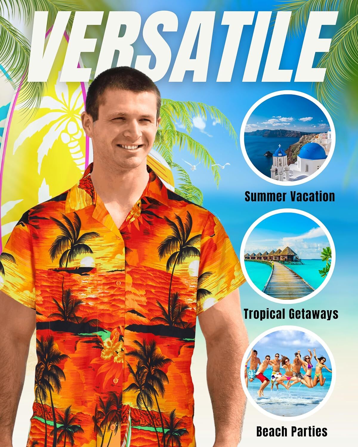 Men Hawaiian Shirt Casual Short Sleeve Cruise Tee Tank Tops Beach Holiday Party