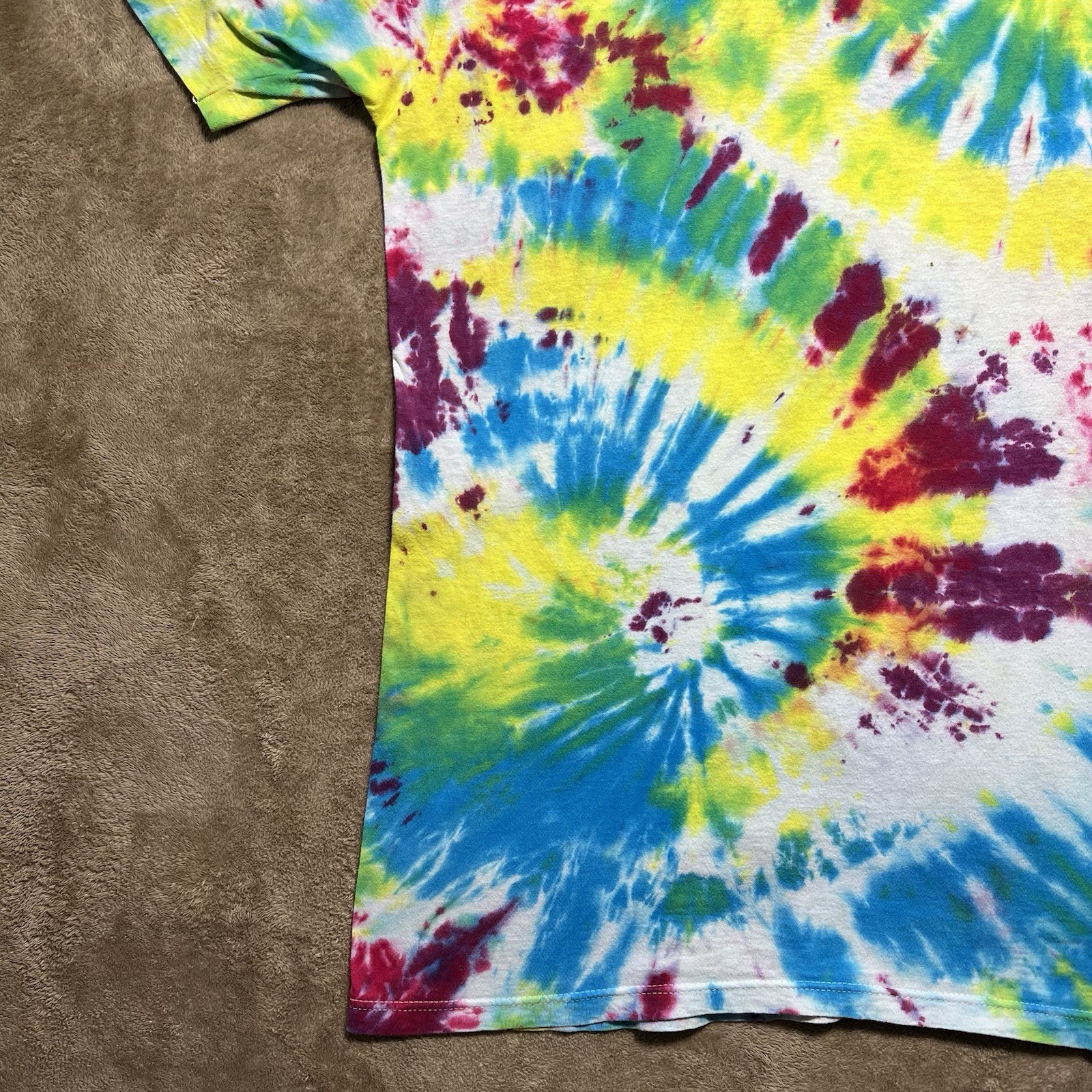 Vintage Hanes Single Stitch Tie Dye T Shirt Size XL Rainbow Swirl Blank 90s
