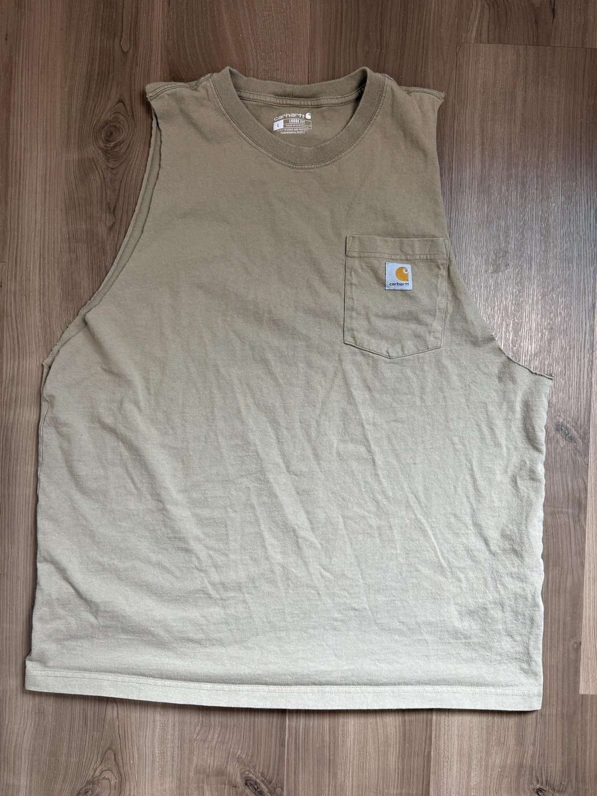 Carhartt Shirt Mens Large Beige Sleeveless Cutoff Pocket Workwear Loose Fit K87