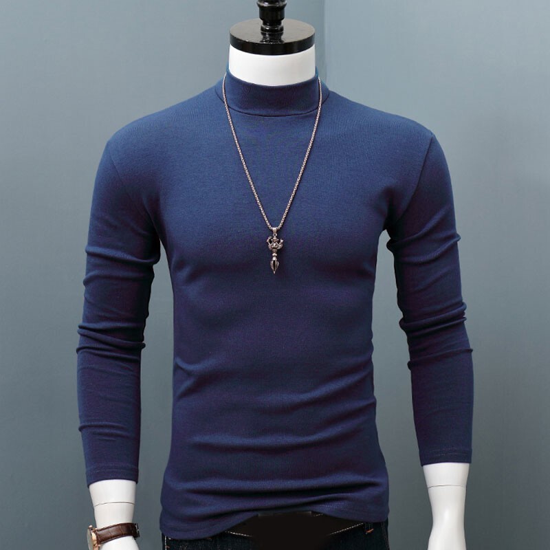 Men High Collar Turtle Neck Shirt Tops Long Sleeve Stretch Jumper Pullover Tee=M