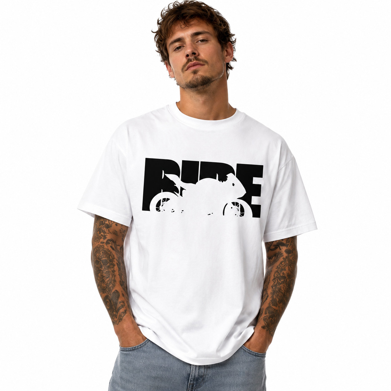 Vintage Ride Motorcycle Graphic T-Shirt Men’s Biker Street Style Tee