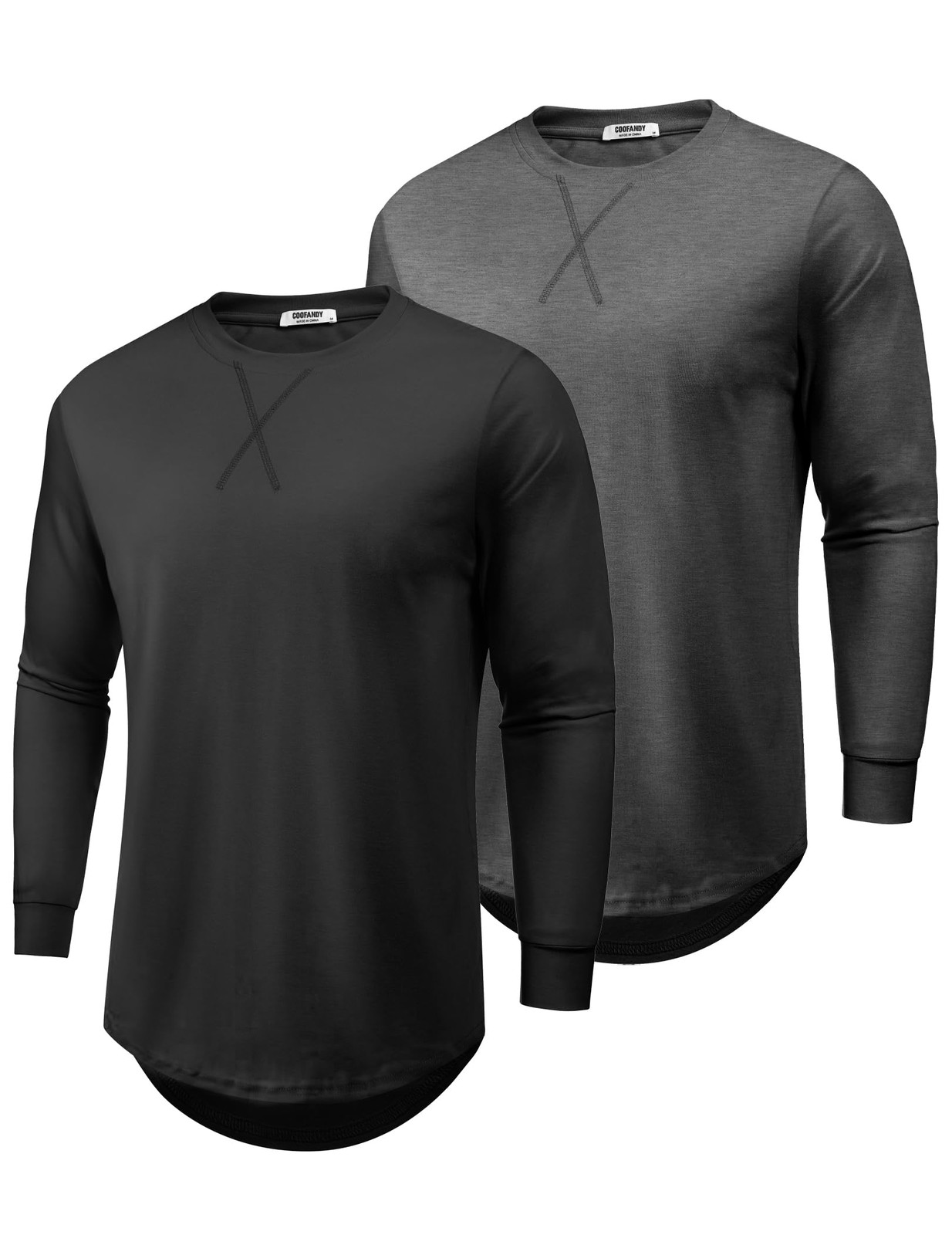 2 Pack T Shirts for Men Long Sleeve Cotton Hipster Hip Hop Longline Crewneck …