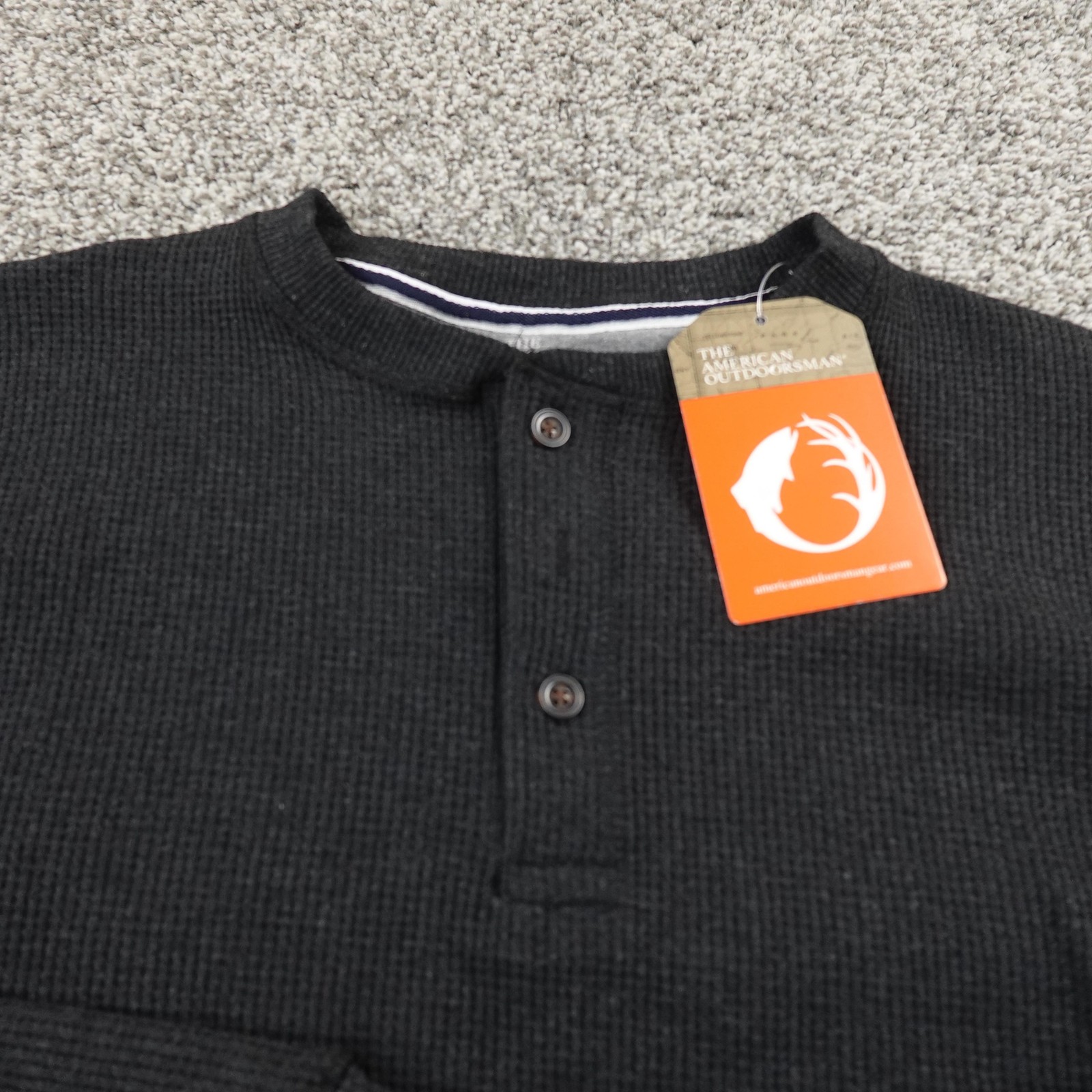 NEW American Outdoorsman Shirt Mens M Black Waffle Knit Thermal Henley Hiking