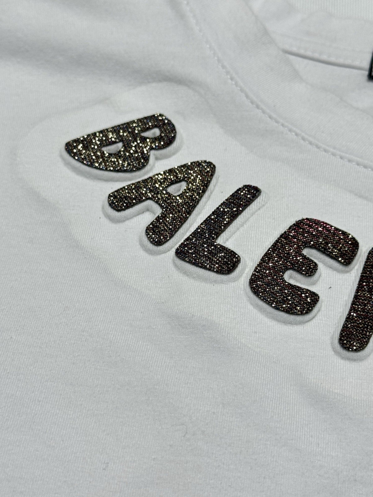 Balenciaga White T-Shirt 3D Logo Glitter Rhinestone Embellished Mens Size XL