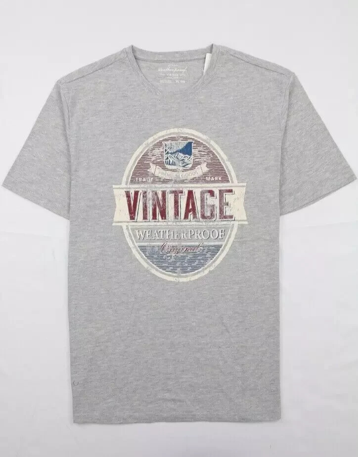 Weatherproof Vintage Men’s Graphic Crew Neck Short Sleeve Tee, Gray, Size M