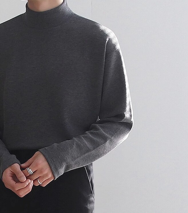 Men Bottoming Long Sleeved Tee T-Shirt Half Turtleneck Loose Crewneck Top
