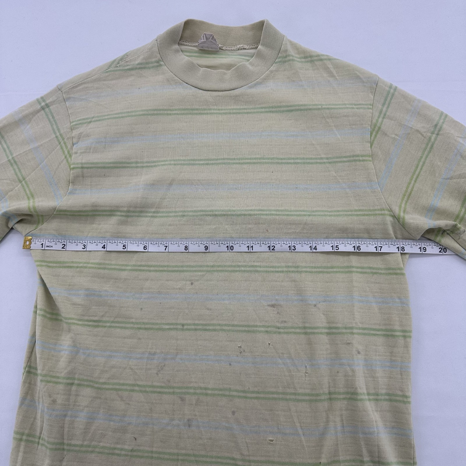 VTG 70s Sears Distressed Striped Green Thin Tight T Shirt Size Large