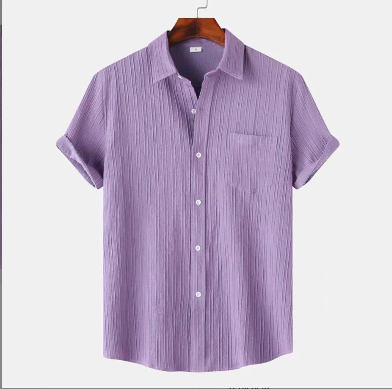 Men’s Solid Striped Shirt Bamboo Silk Casual Summer Beach Fashion Top Tee Gift