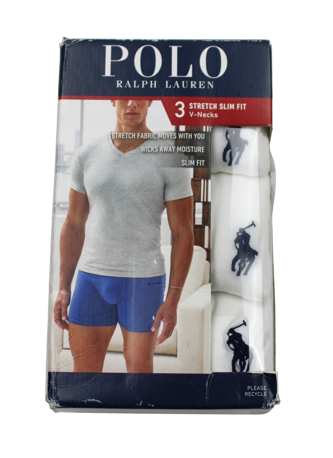 Polo Ralph Lauren Stretch Slim Fit V-Neck Undershirt Mens XL White 3 Pack Shirts