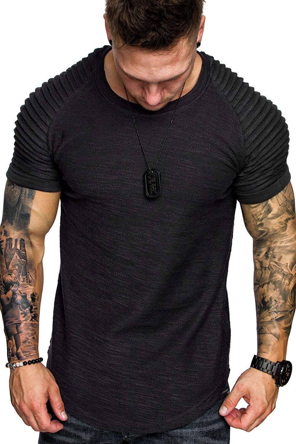 COOFANDY Men’s Muscle T-Shirt Pleated Raglan Sleeve Bodybuilding Large, Black