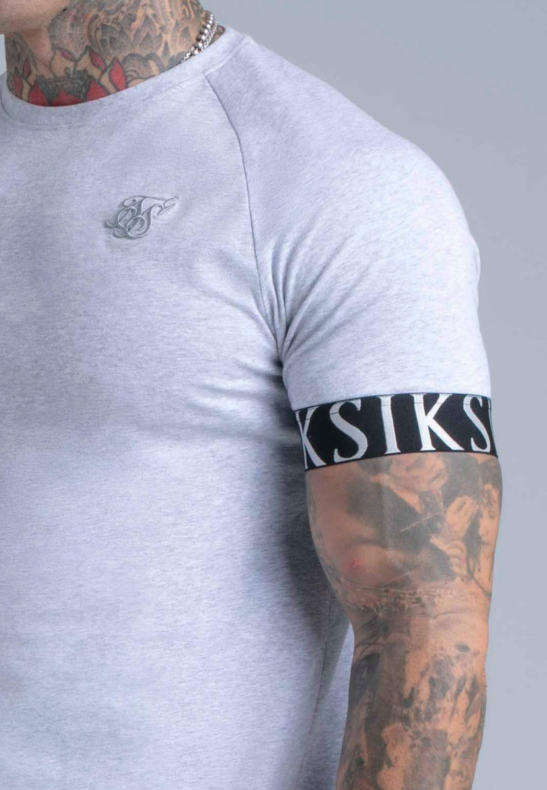 SikSilk Men’s Muscle Fit Short Sleeved Tech T-Shirt Tee Grey Marl