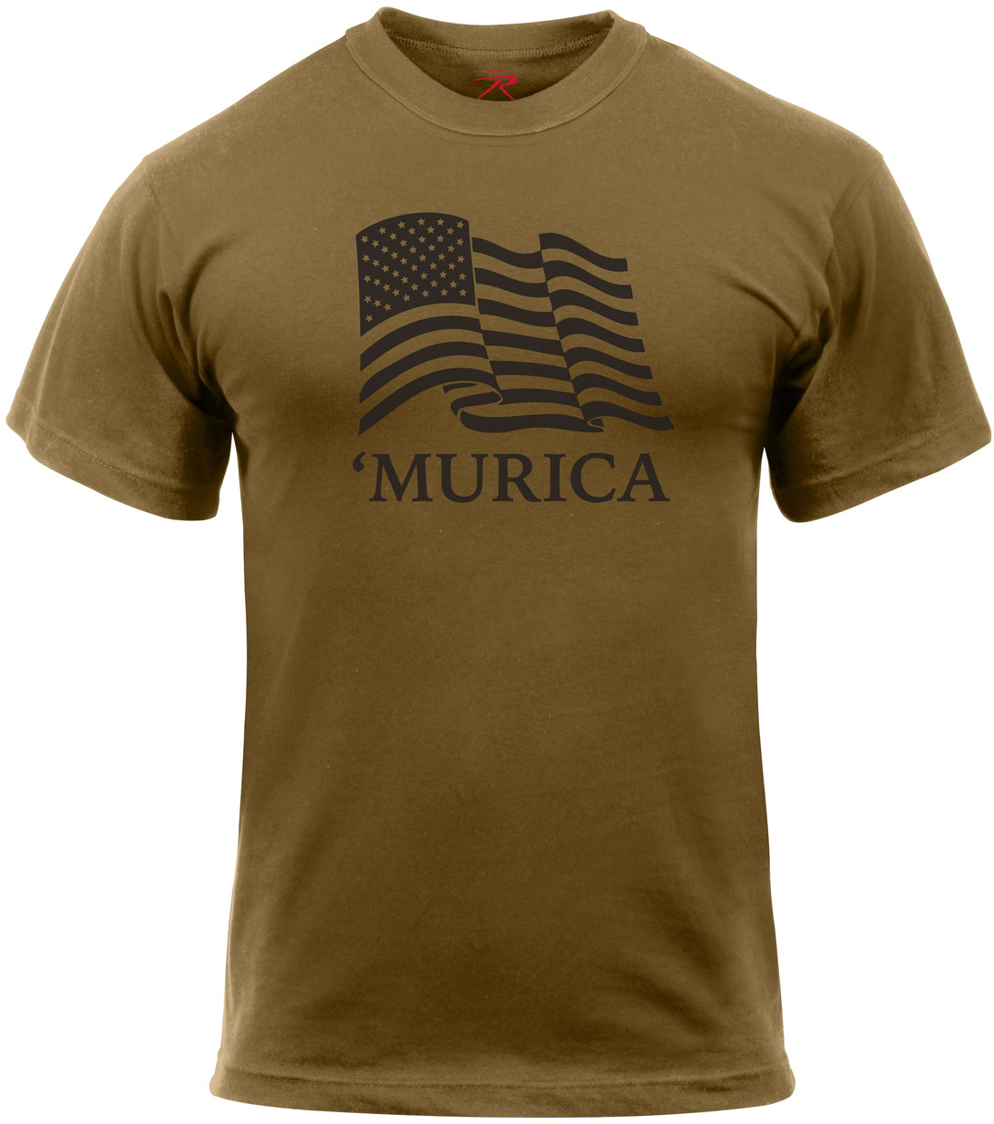 Mens Coyote Brown ‘MURICA Waving US Flag American Pride Athletic Muscle T-Shirt