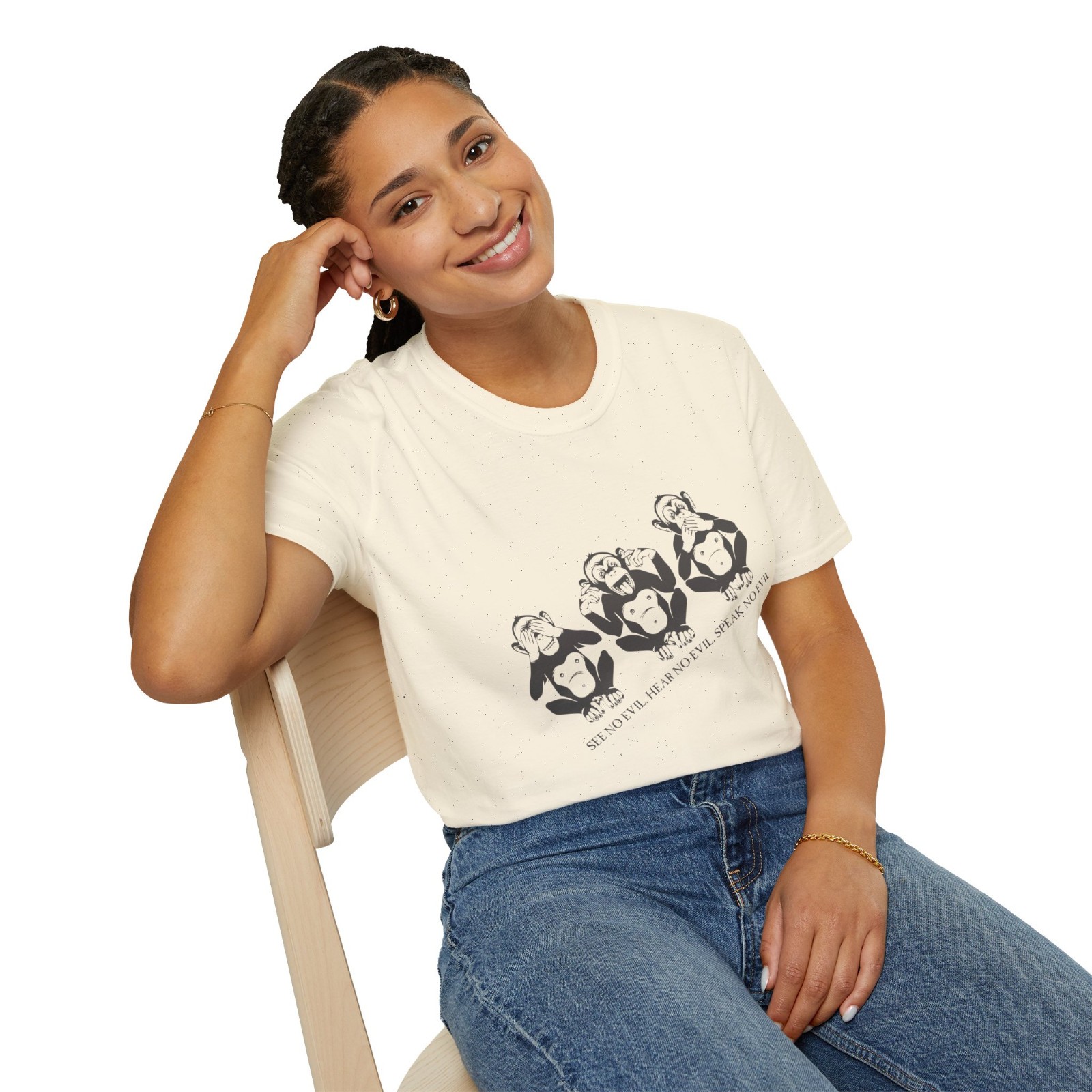 Three Wise Monkeys T-Shirt Funny Graphic Tee See No Evil Hear No Evil Unisex