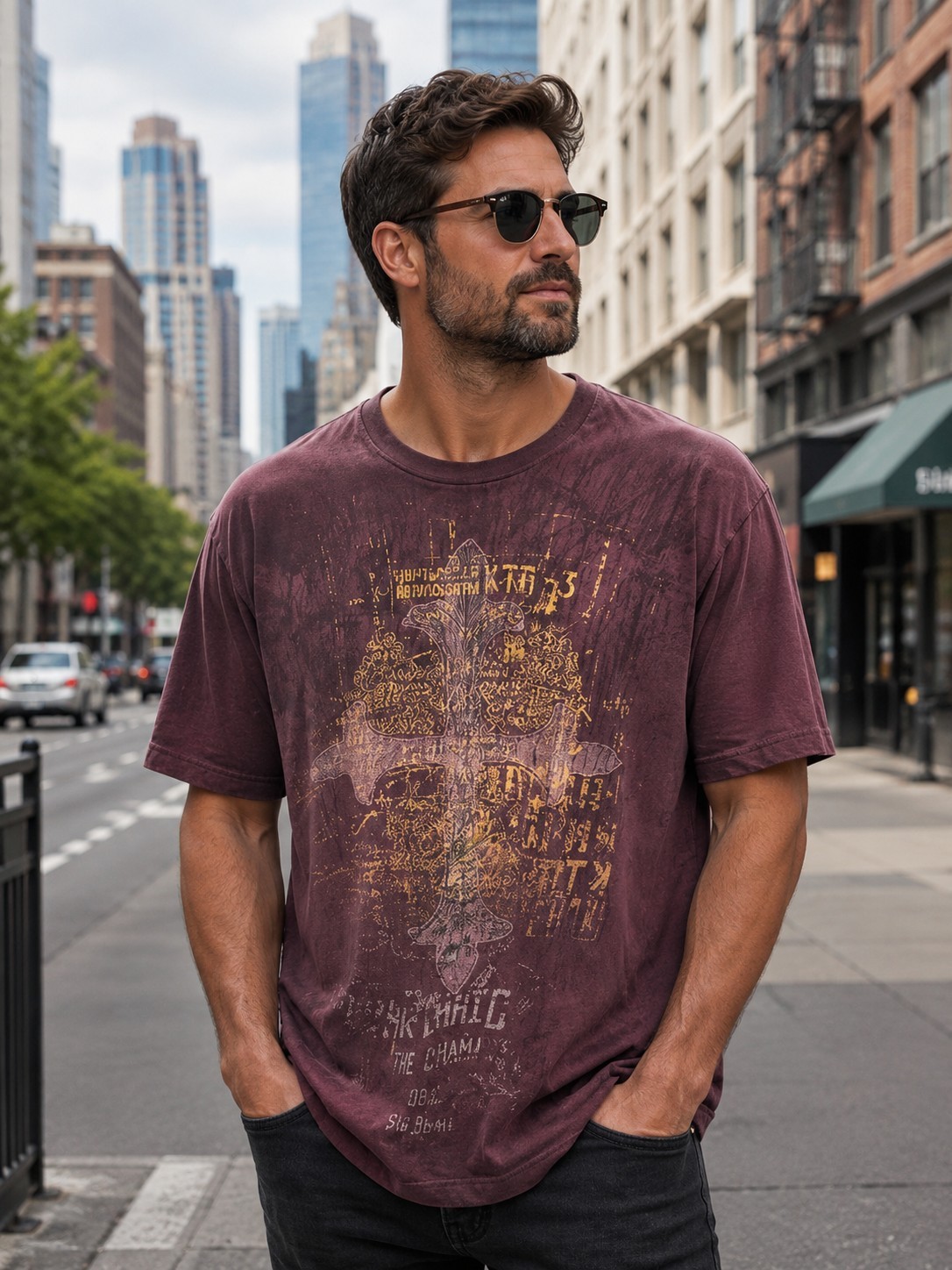 ARCHAIC BY AFFLICTION Burgandy XL Cross T-shirt -2029