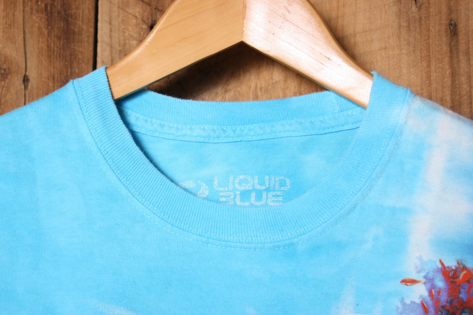 LIQUID BLUE Aquatic Ecosystem Fish, Sea Turtle, Anemones Tie-Dye T-Shirt Sz. L