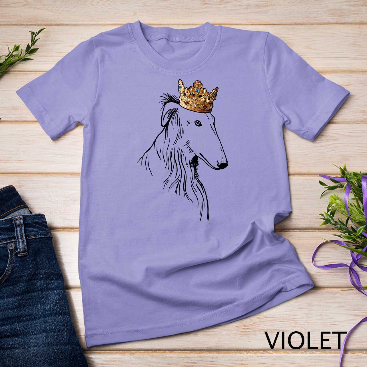 Borzoi Dog Wearing Crown Unisex T-shirt