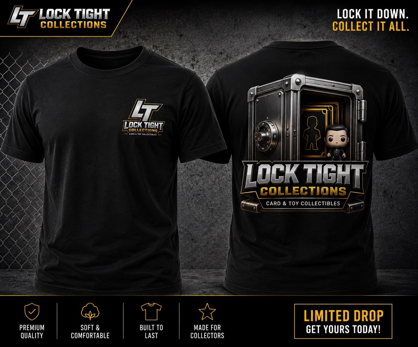 Lock Tight Collections Unisex Black Graphic Logo Tee Shirt Crew Neck L