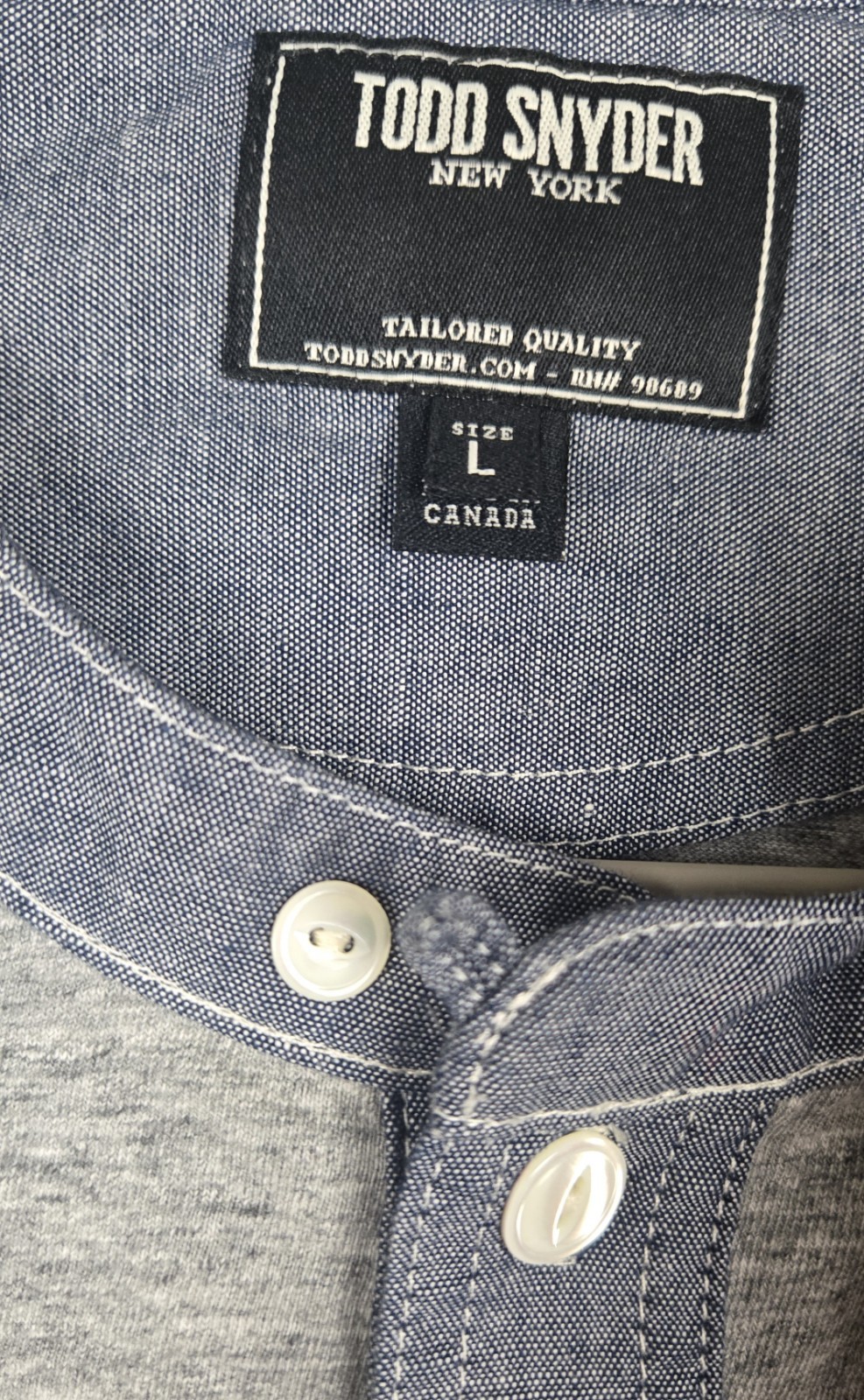 Todd Snyder Chambray Loop Collar Henley T-Shirt Heather Gray Men’s Size Large