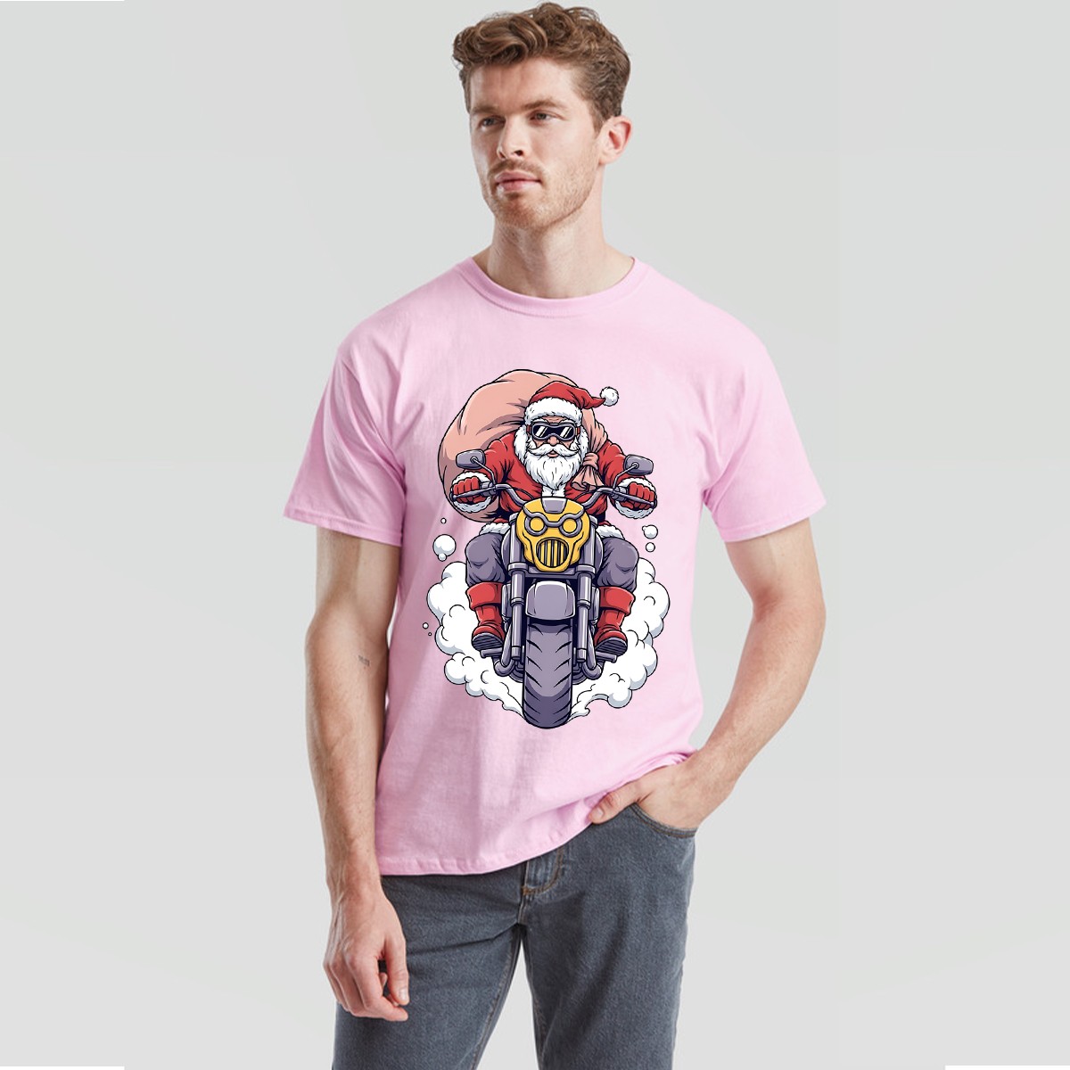 Santa Claus Motorcycle Christmas Mens T-Shirt Holiday Graphic Tee
