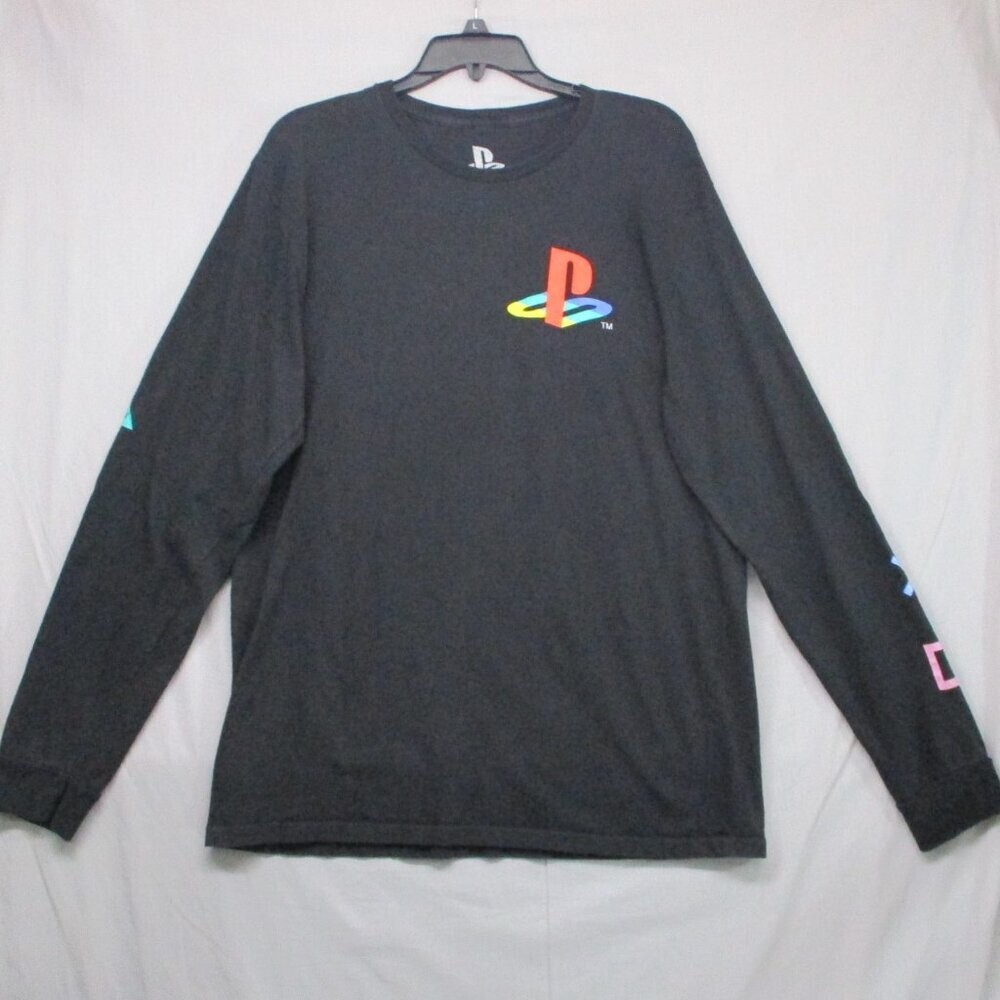 PlayStation Graphic Print Logo & Buttons On Sleeve Black Men Size | L