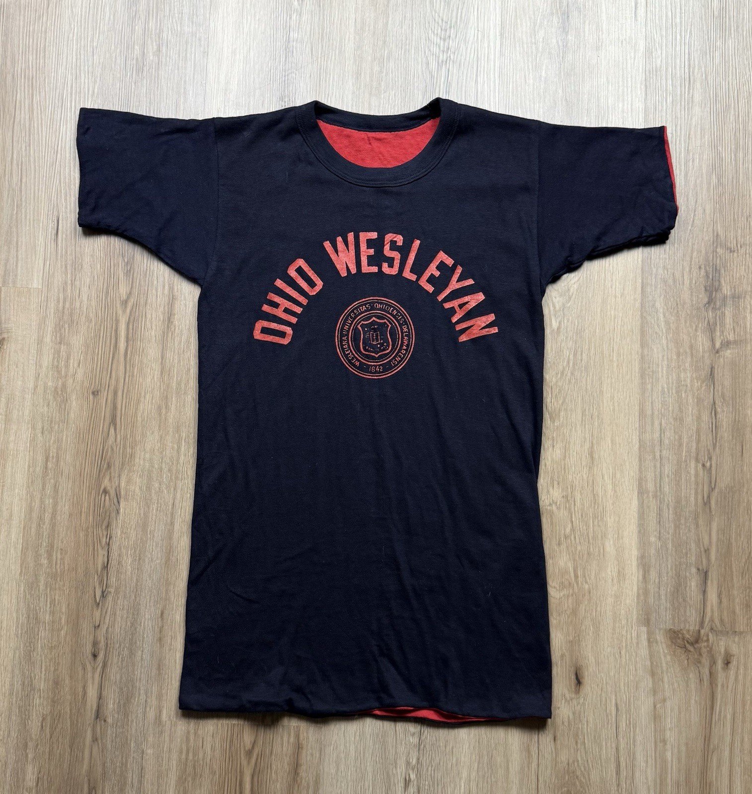 50s VINTAGE Ohio Wesleyan Reversible Double Faced T-Shirt Size Medium Cotton