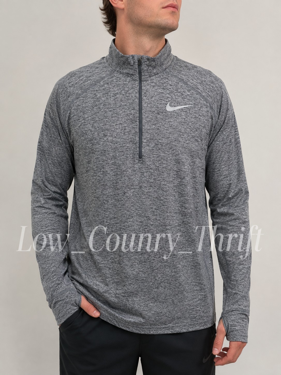 Nike Running Dri-FIT 1/4 Zip Pullover Mens XL Gray Long Sleeve Thumb Holes