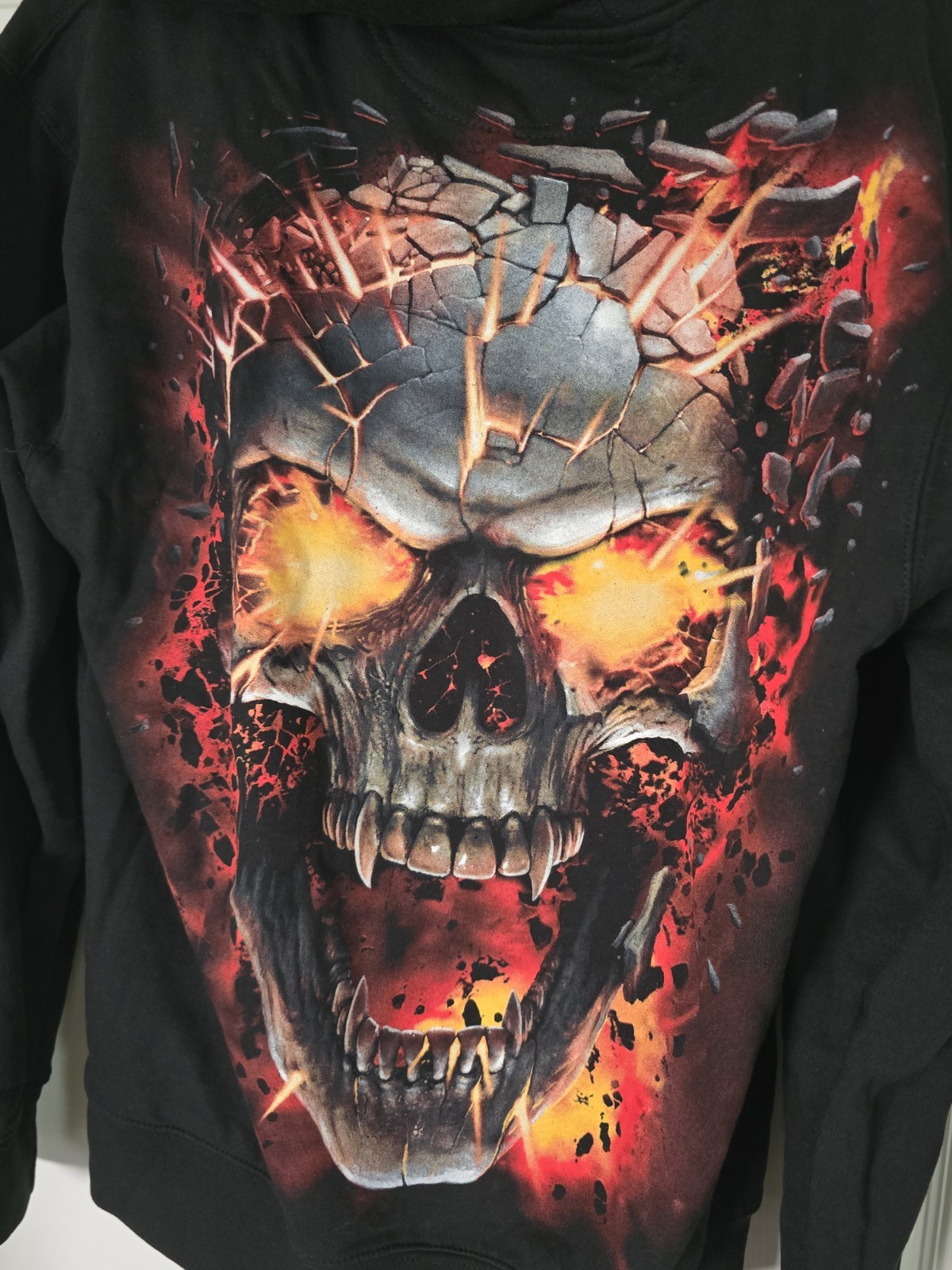 Vintage Y2K Spiral Direct Skull Flames Fire Hoodie Black Size Large NWT