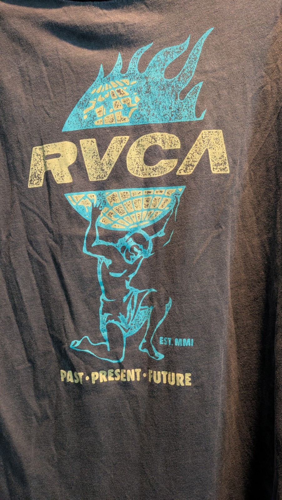 RVCA Pigment Dye Slim Fit Gray Graphic Logo Crew Neck T-Shirt Men’s M