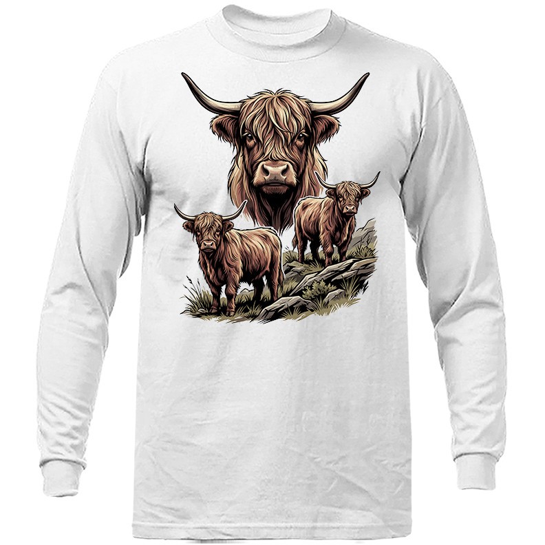 Highland Cattle Trio Nature Wildlife Cow Art Long Sleeve T-Shirt