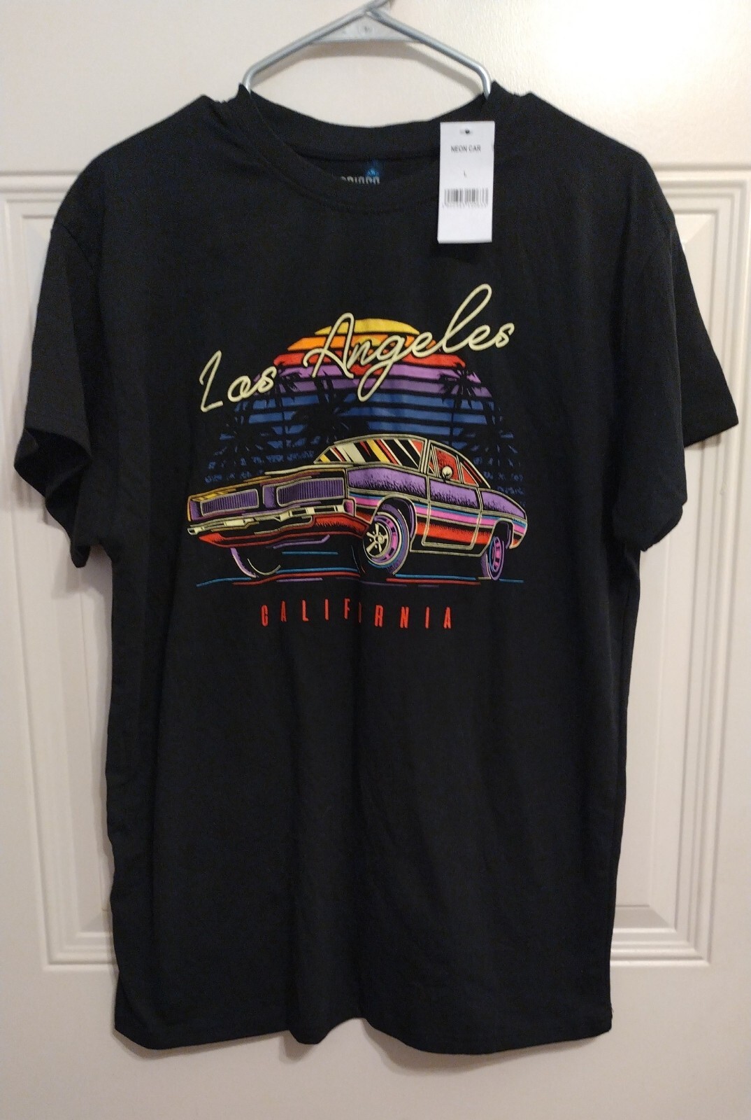 New Brisco Brands Los Angeles California Shirt Large Neon 80s LA Palm Tree BG4