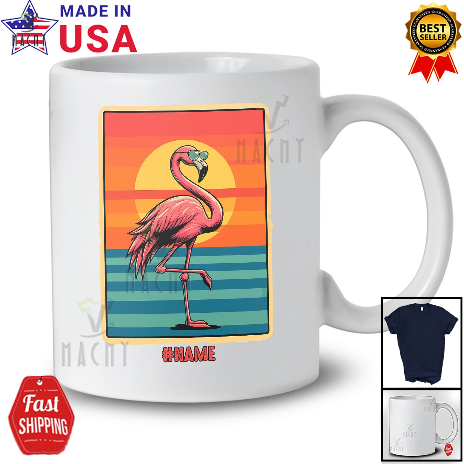 Custom Name Retro Flamingo Sunglasses 70s 80s 90s; Lovely Summer Flamingo Shirt