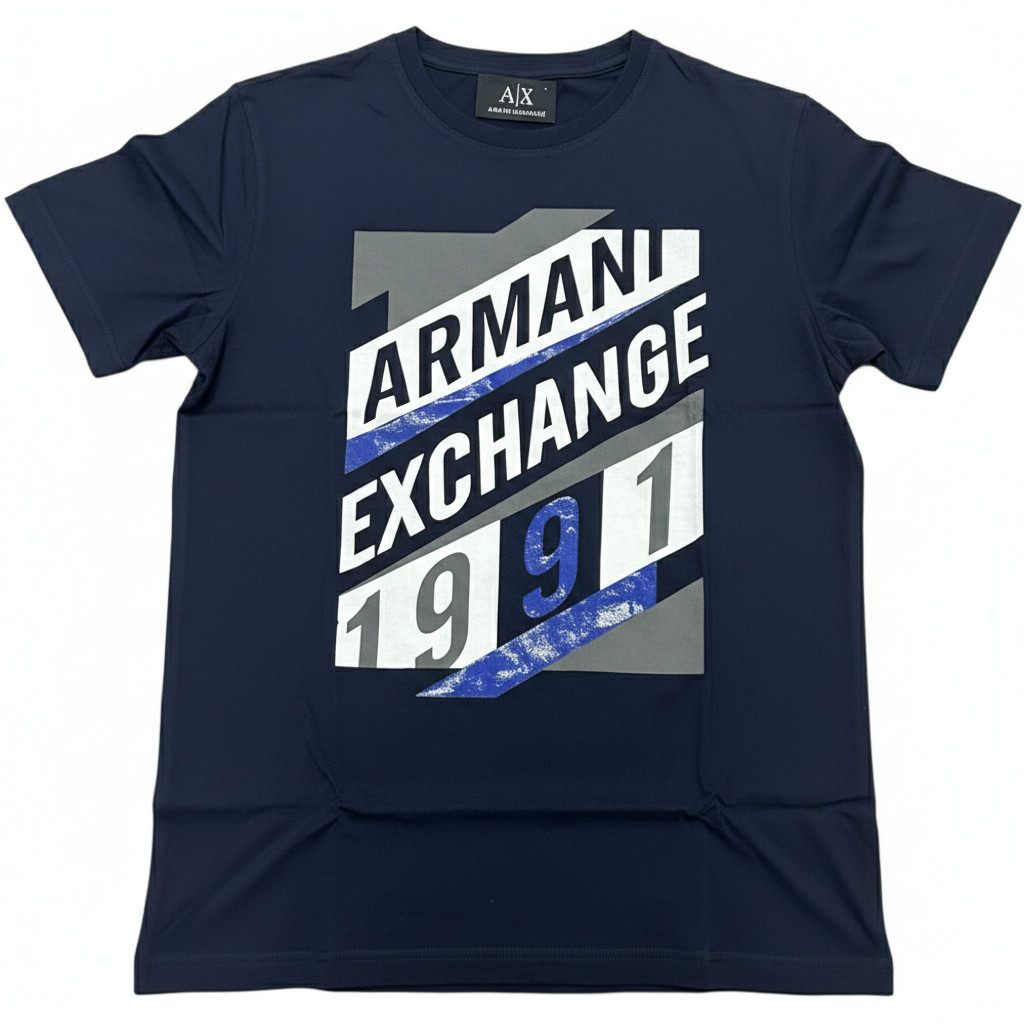 ARMANI EXCHANGE Navy Blue AX-16 Short Sleeve Slim Fit Designer Mens T-shirt NWT
