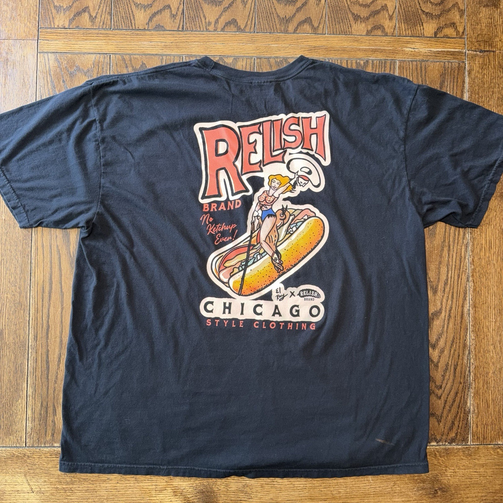 Relish Brand Men’s Black No Ketchup Ever Hotdog Cowgirl T Shirt Chicago 3XL READ