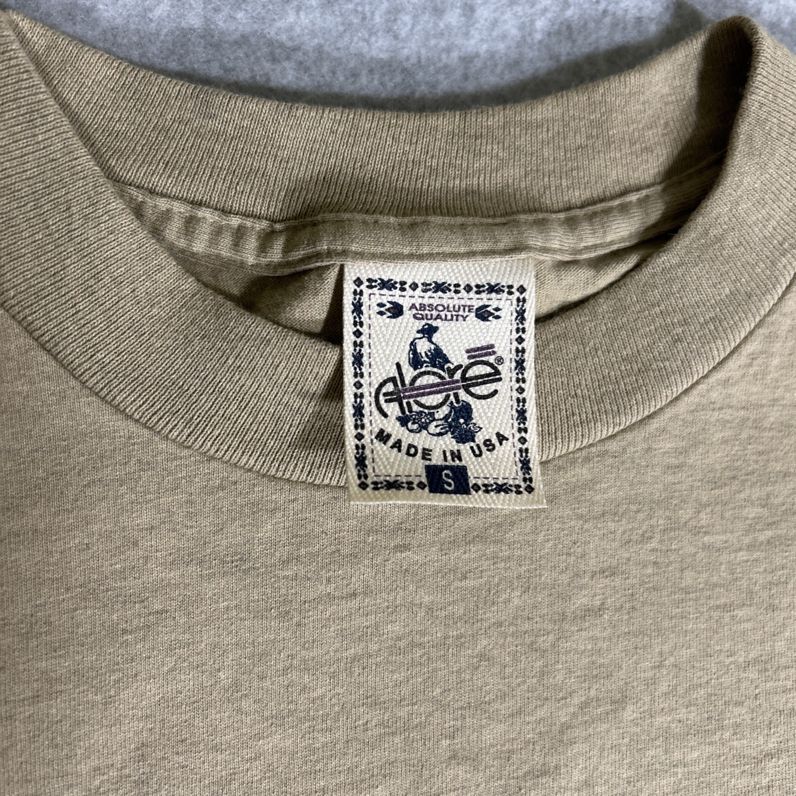 Vtg. 80s/90s Alore Single Stitch Blank Tan T-Shirt Small Made in USA Slub Cotton