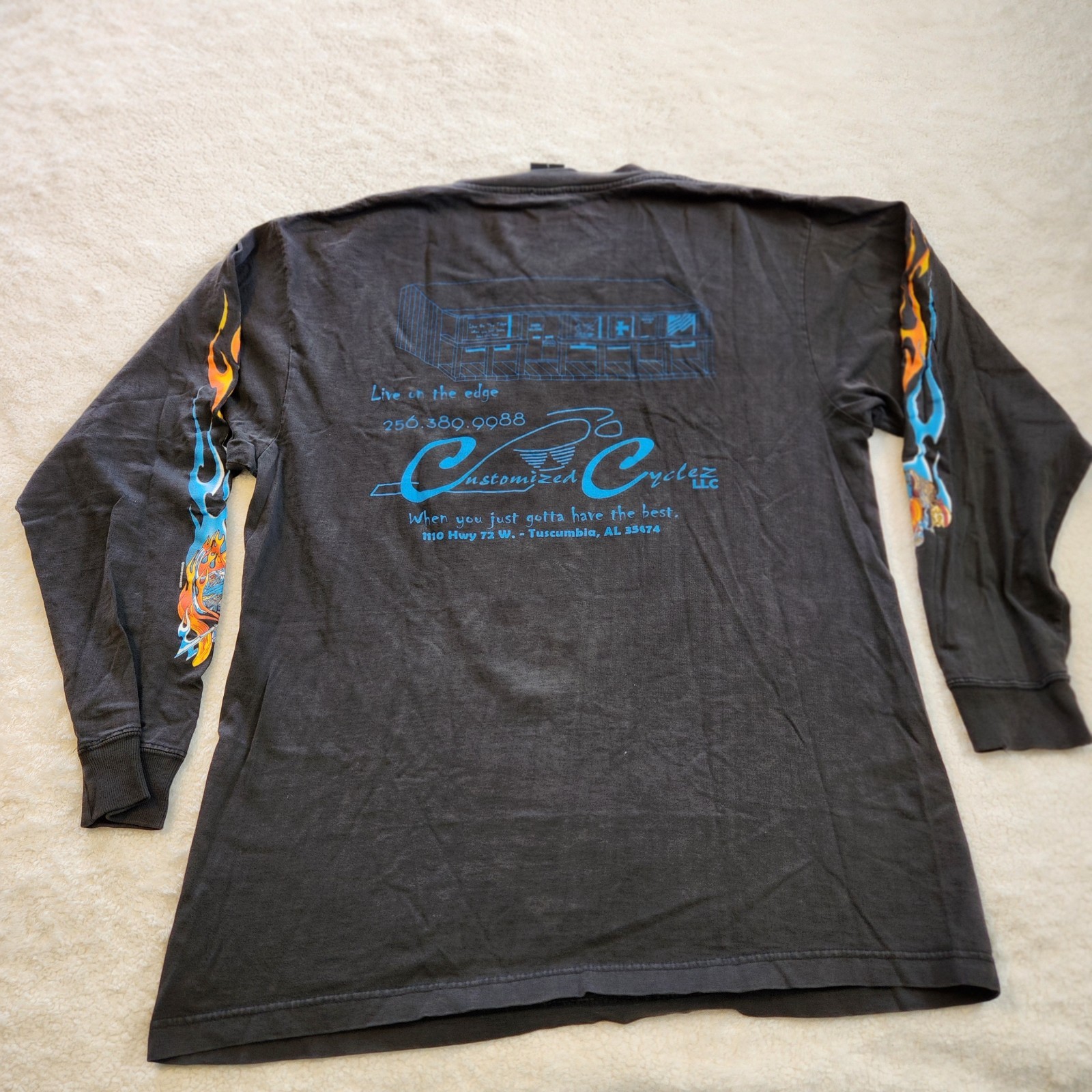 Y2K Flaming Skeleton Biker Graphic LS Shirt Lightning Clothing size Large