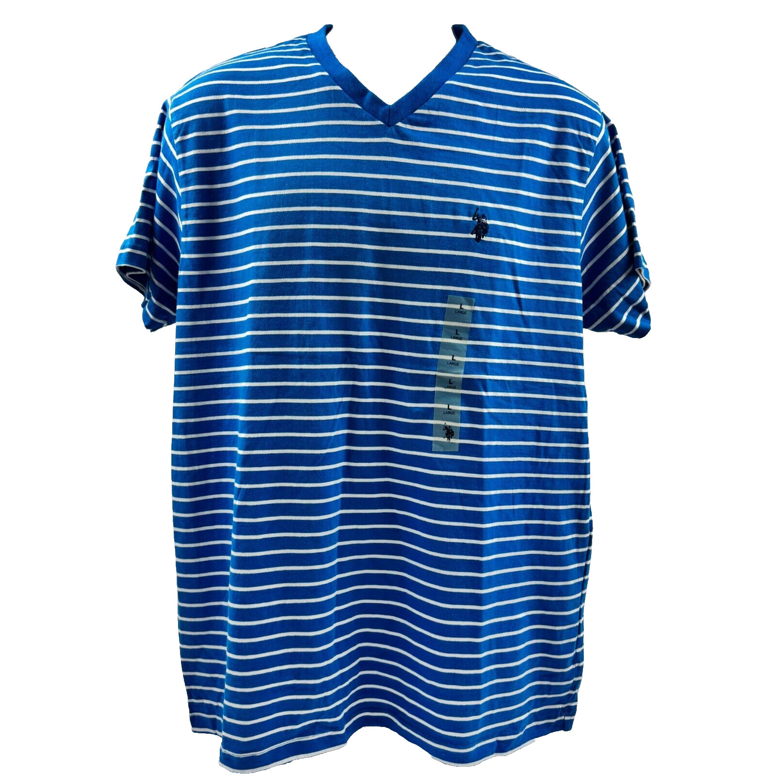 NWT U.S Polo Assn. Classic Fit Blue Striped Cotton Casual V-Neck T-Shirt Size L