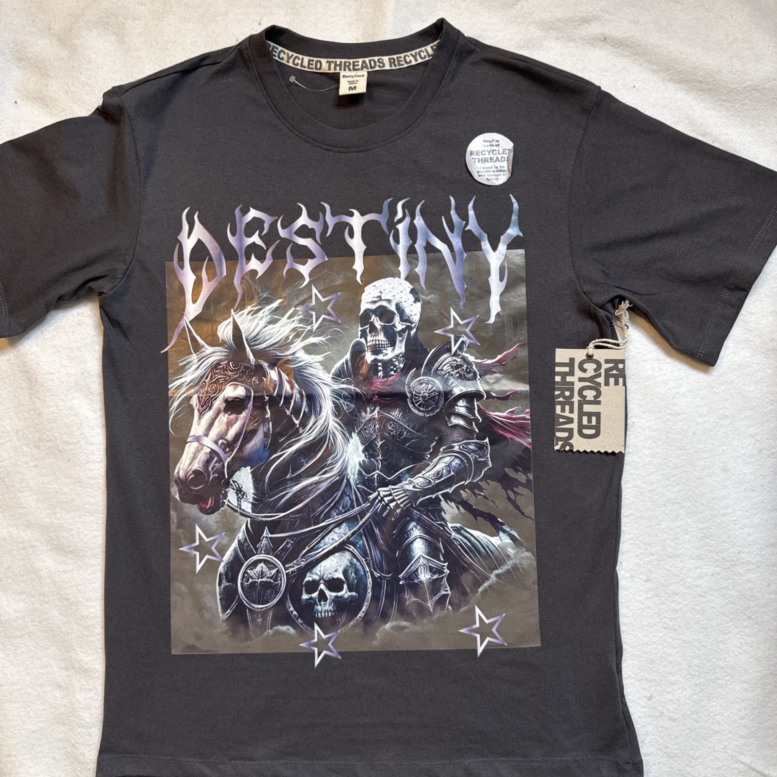 Recycled Threads Destiny Shirt Large Charcoal Skeleton Knight Graphic NEW