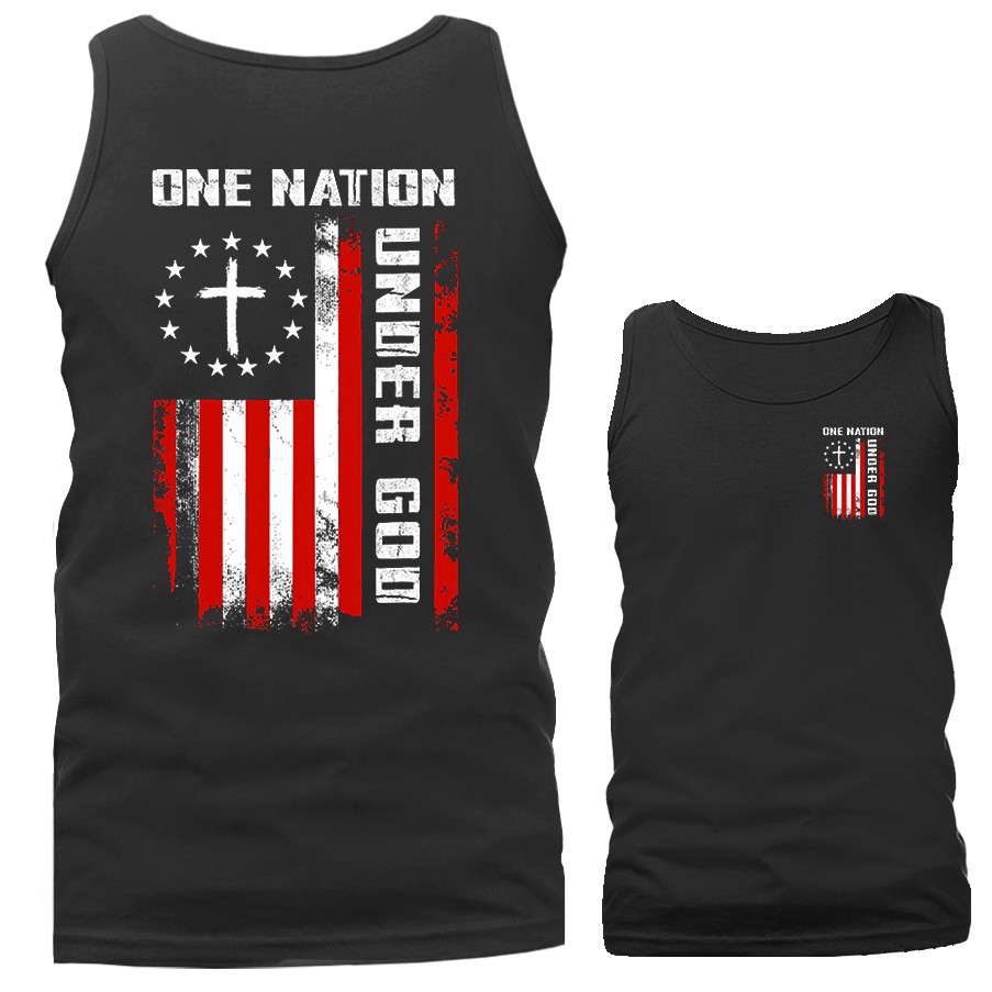 One Nation Under God American Flag Cross 4th Of July Tank Top