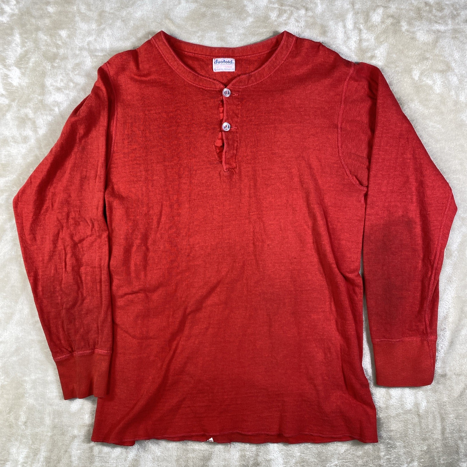 Vintage 70s Duofold 2 Layer Thermal Henley Shirt Mohawk NY Size Large Hunting