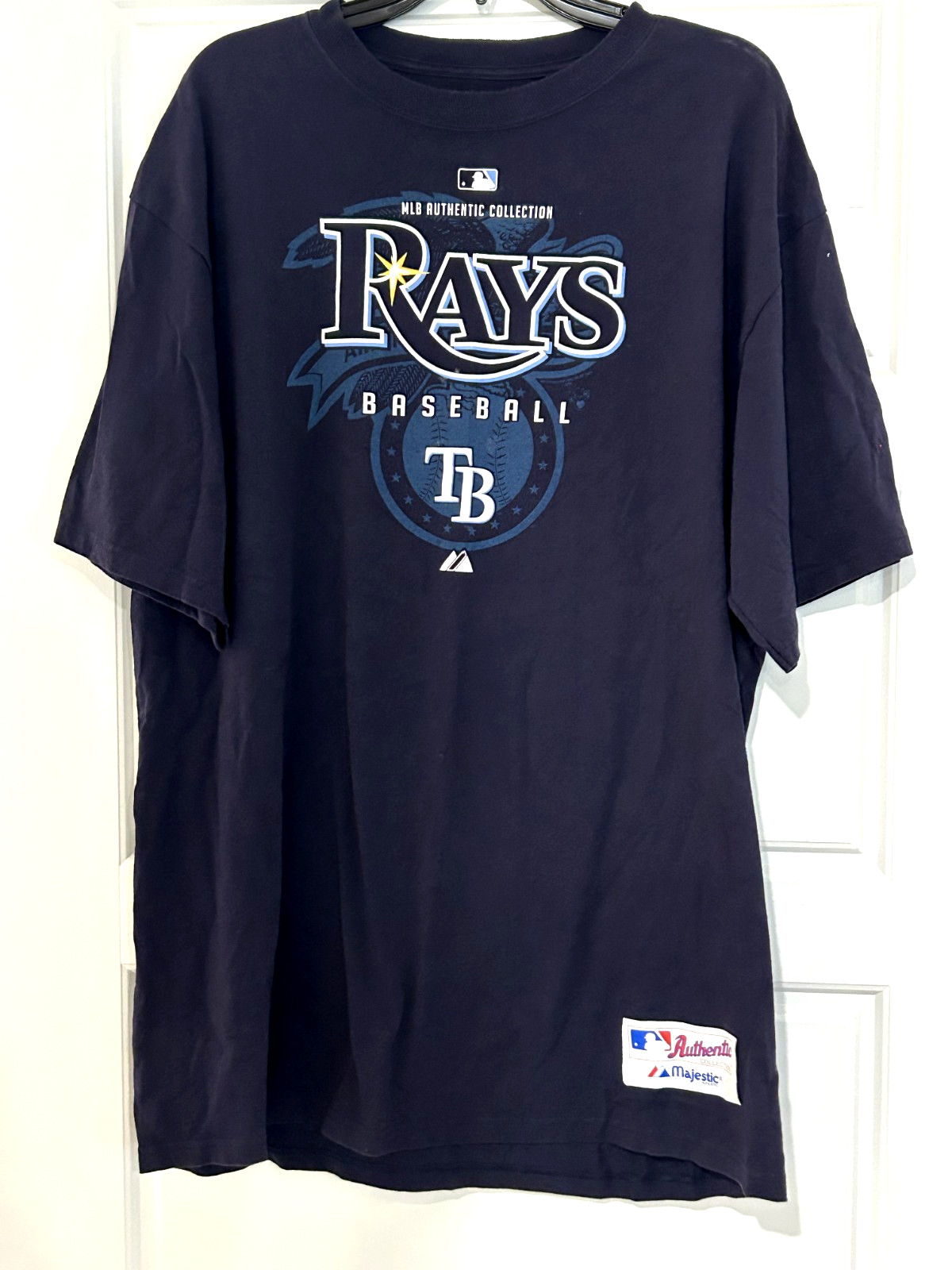 Tampa Bay Rays Baseball MLB Authentic Collection Majestic Blue T-Shirt LARGE