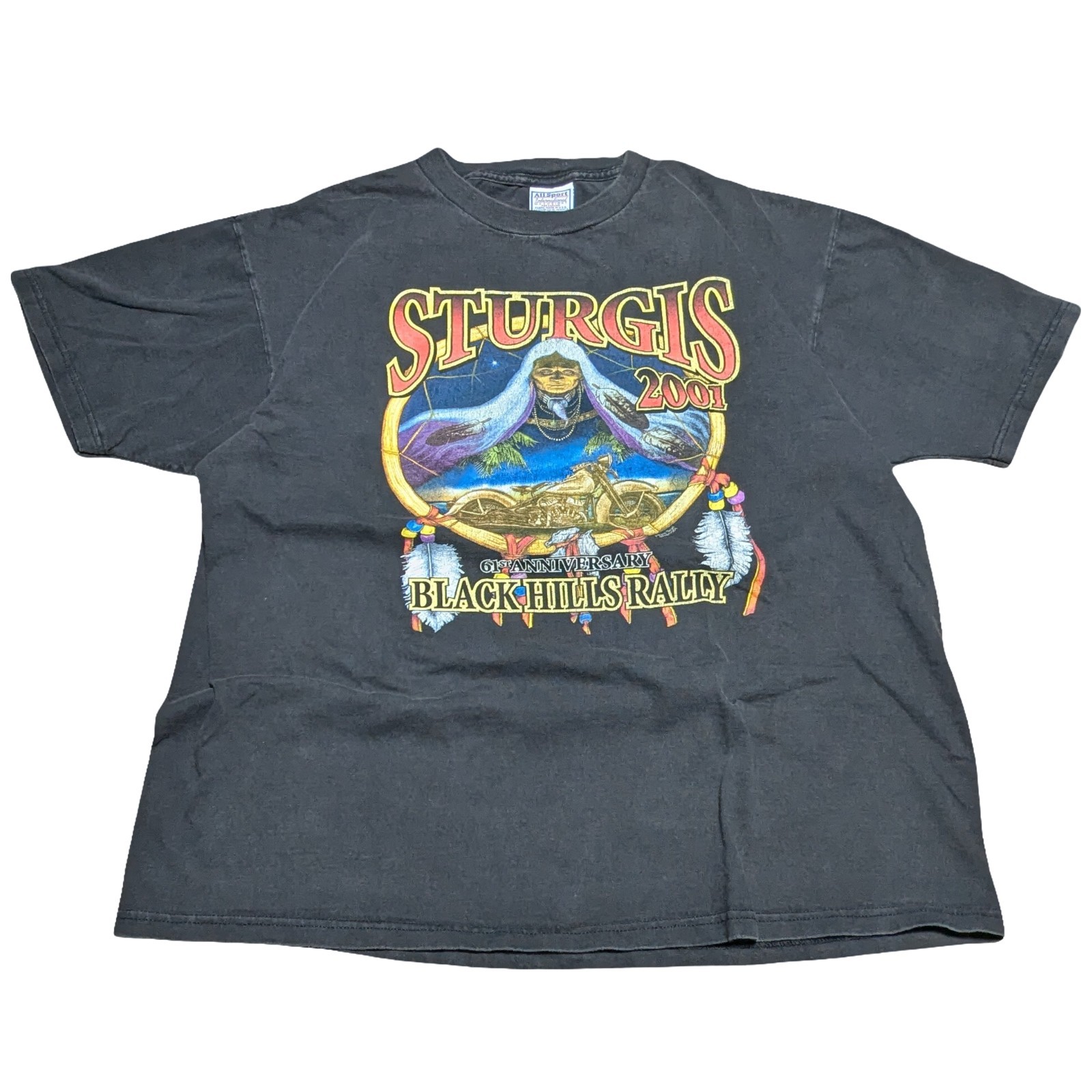 👀🔥RARE XL VTG 2001 61st Anniversary STURGIS Rally T Shirt Black Hills SD Y2K