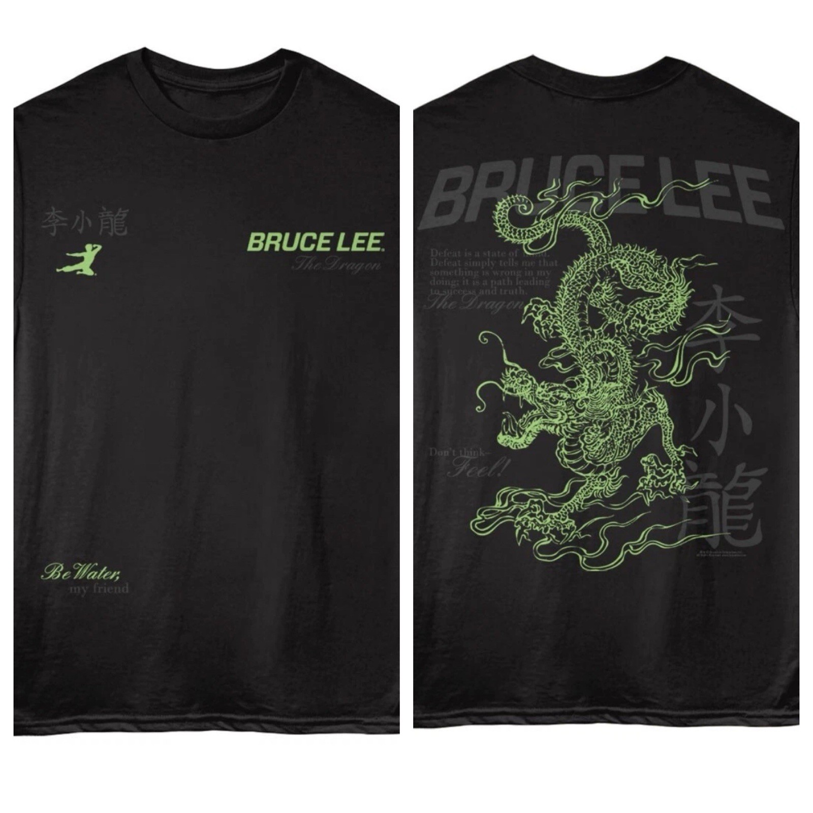 Bruce Lee Mens T-Shirt LARGE DRAGON 2 Sided New Licensed Black Cotton SM – 5XL
