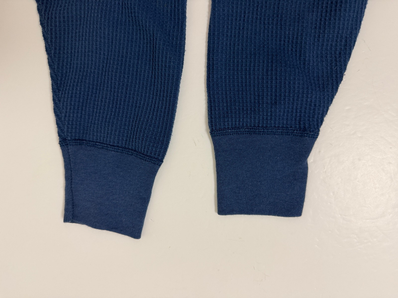 Vintage 80s Waffle-Knit Thermal Shirt Men Large Tight Stretch Outdoors Blue USA