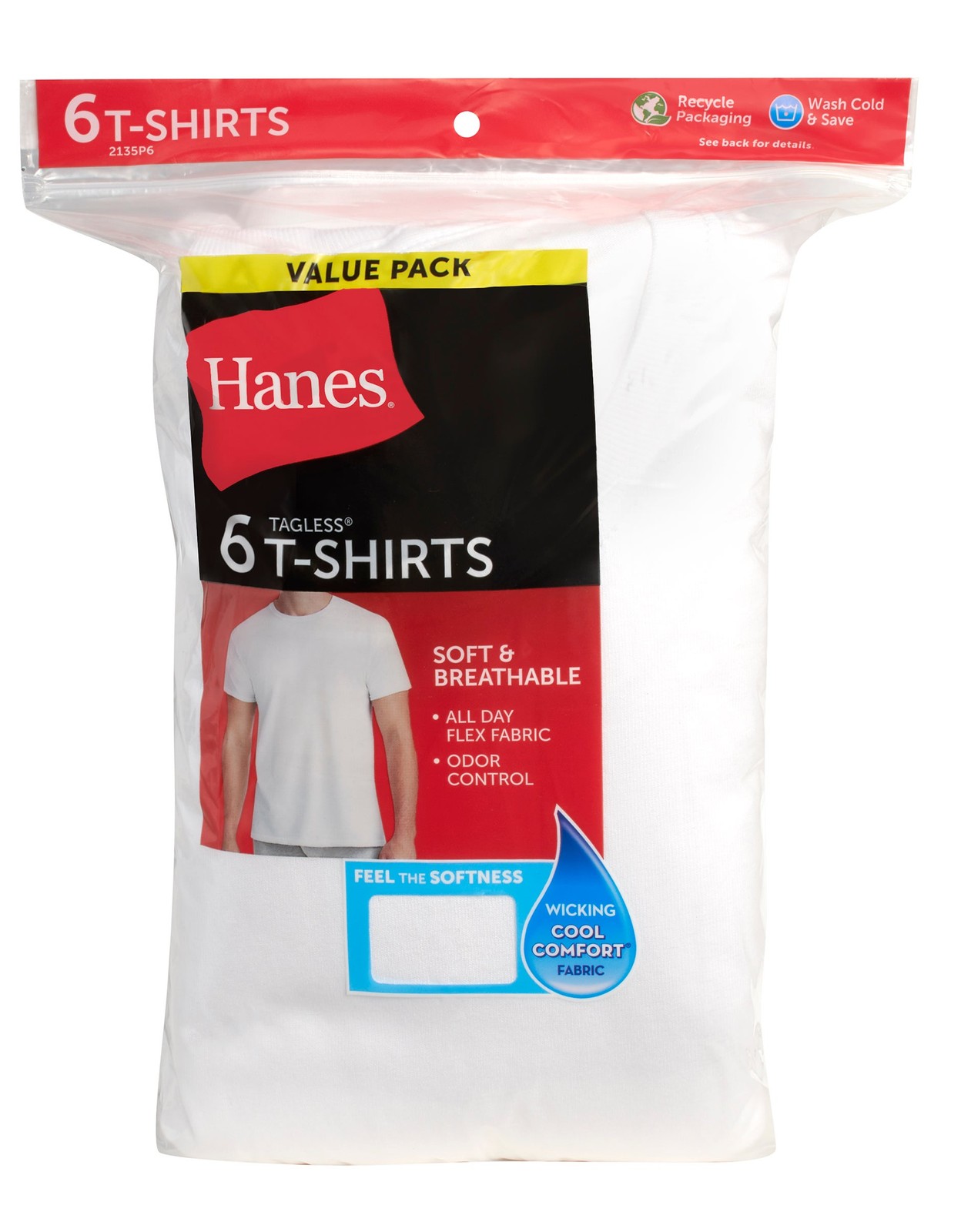 Hanes Men’s White Crewneck T-Shirt 6-Pack Undershirt Tee TAGLESS FreshIQ Comfort