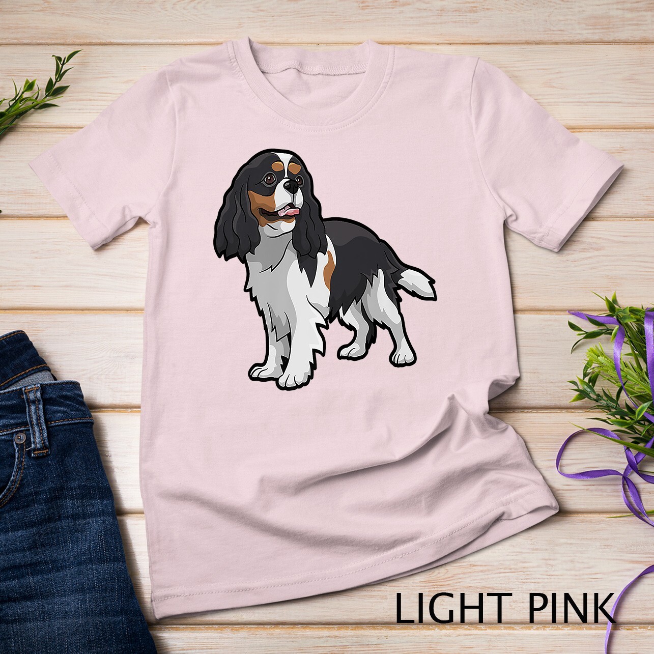 Cute Tri-Color Cavalier King Charles Spaniel Premium Unisex T-shirt