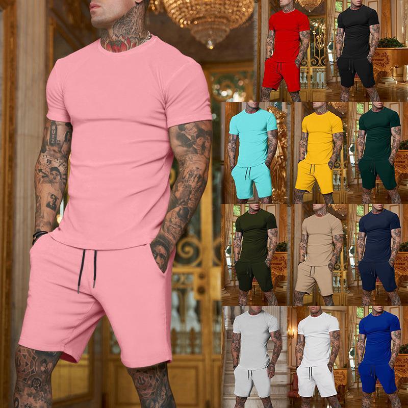 Men’s Summer Outfit 2-Piece Set Sweatsuit Short Sleeve T Shirts & Shorts Set Hot