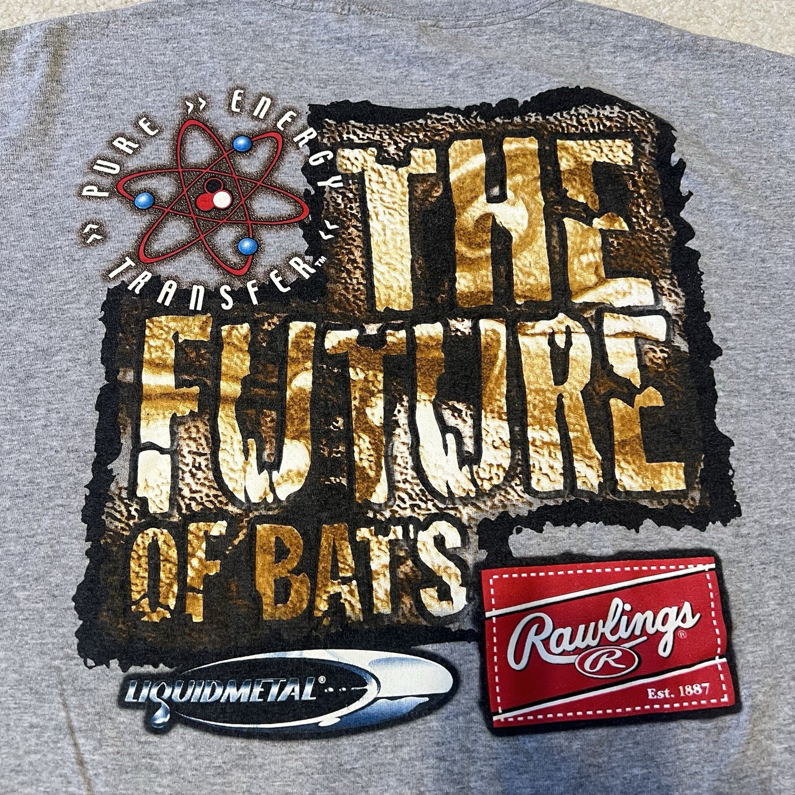 Vintage Y2K Rawlings Liquidmetal Shirt Gray 2XL Double Sided Baseball Promo Tee