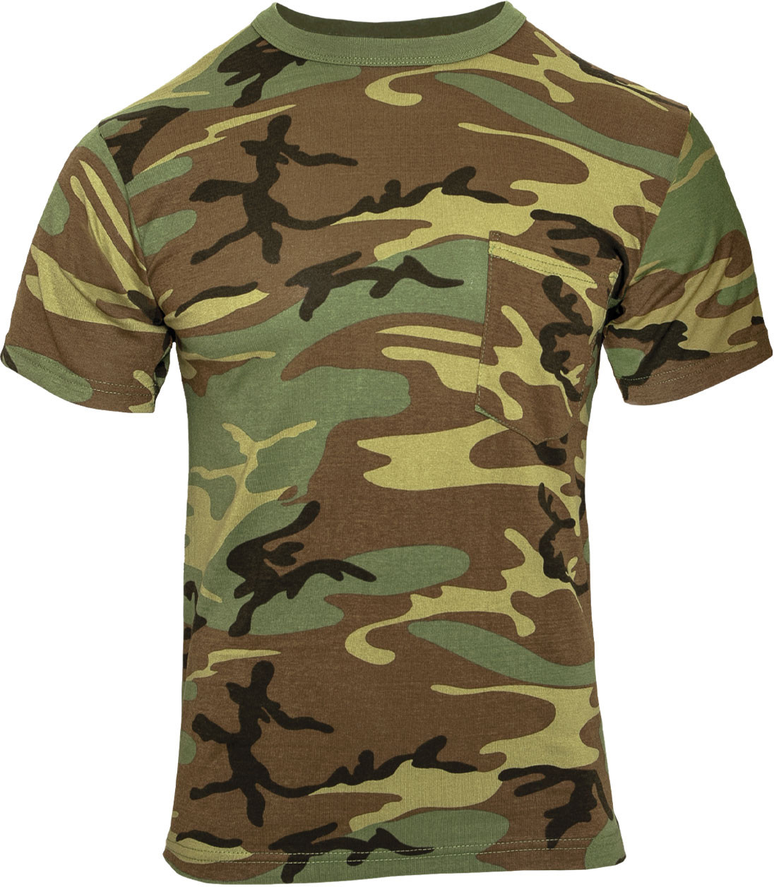 Woodland Camouflage Short Sleeve Military T-Shirt with Pocket